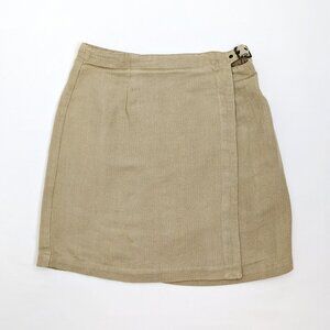 VTG 00s Y2K Gap Tan Beige Linen Blend High Waisted A-Line Mini Wrap Skirt Size 2